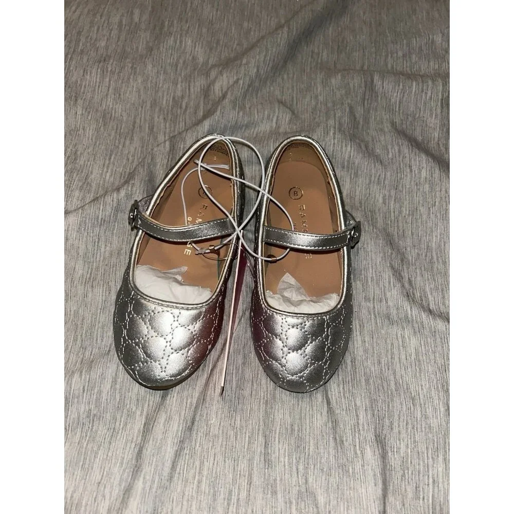 Rampage Girls Sliver Casual Dress Holiday School Ballet Flats Shoes Size 8